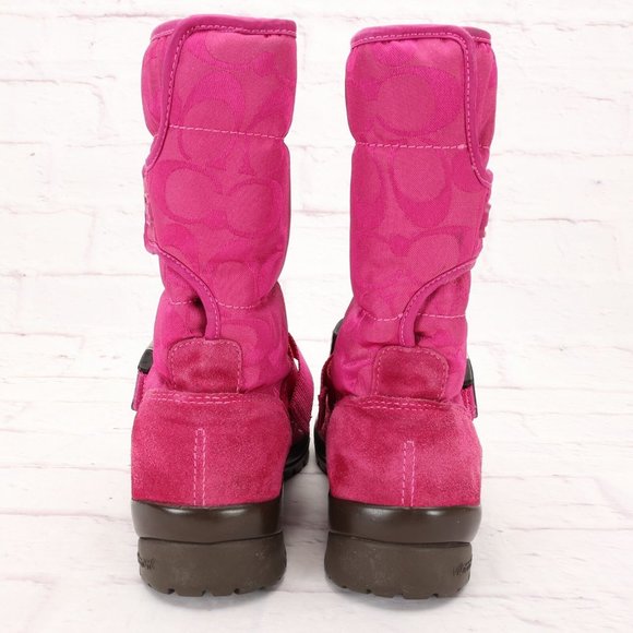 Coach Sharron Mid-Calf Boots Shoes 7M Fuchsia Pink Suede Canvas W/Buckle - Picture 9 of 10